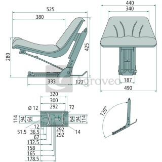 Siedzenie kubełkowe do ciągnika wózka z amortyzacją Ursus C-330 C-360 65624000032PL 46.64.000.2 / 46640002