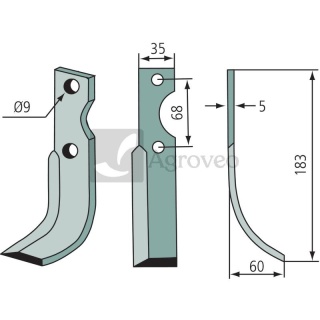 Nóż glebogryzarki 180BEN-11L RL50/12 BL55 BL60 S.520