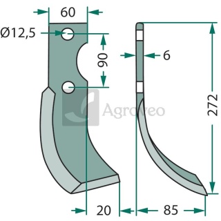 Nóż wygięty 180ADR-01L 74-75 HP 24
