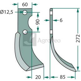 Nóż wygięty 180ADR-01R 74-75 HP 24