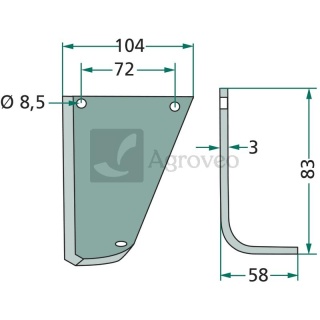 Nóż wygięty 180HAK-56L 90-33 978/8, 90-00 978/8